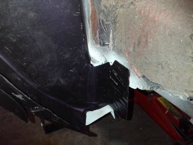 This gap is my mistake.  Not having much to go on to make the patch.  I didn't bend a tab to weld the wheel well to and close this gap.  It's an easy Fix  :-).