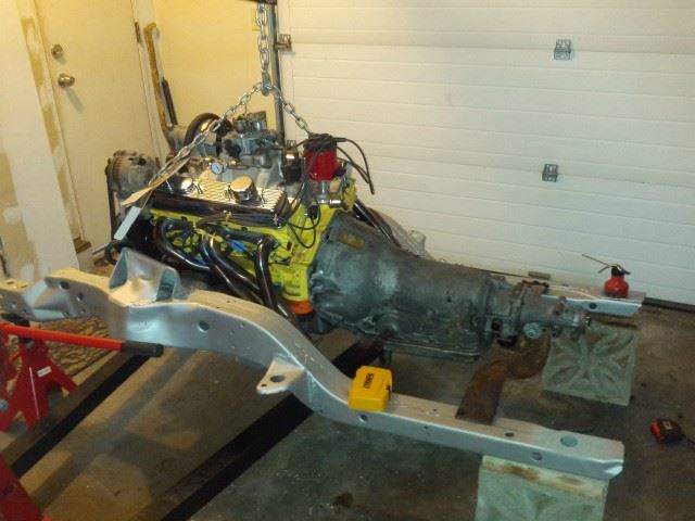 Driver side shot of trans and engine mounted in subframe.