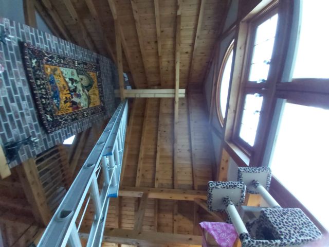 This is 22ft to the peak to remove the old ceiling fan.