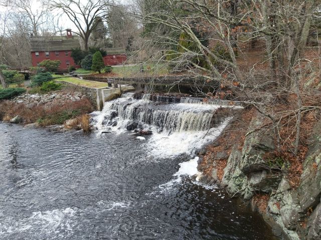 The overflow water fall from the old mill at the beginning of the road.