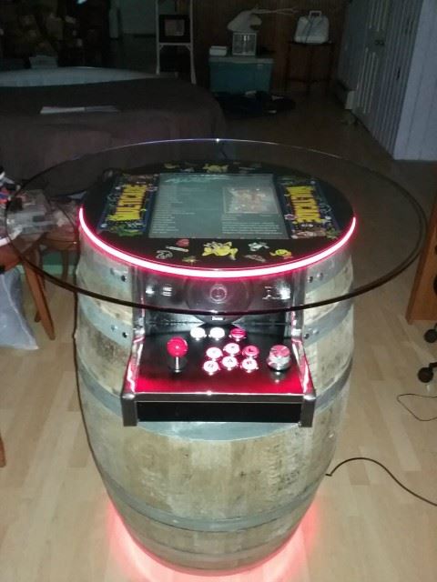 Player one's side of the finished Barrelcade.