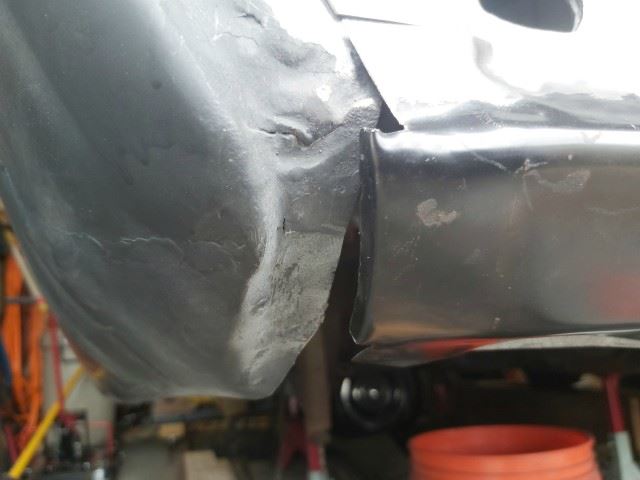 There was so much missing material when I put the quarter panel skins on I was off about a quarter of an inch.  This picture shows where the valance panel meet the driver's side rear quarter and the gap is about half an inch (should be a quarter of an inch).