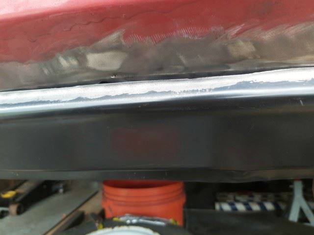 This is the last shot of the gaps and fitment work but I found a thin spot in the original tail panel.  I'll have to fix that before welding the valance patch panel into place.
